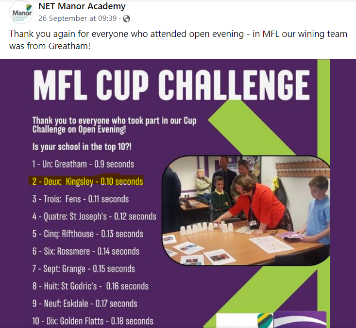 Aweaome achievement by Kingsley Y6s who attended Manor College's Open Evening.